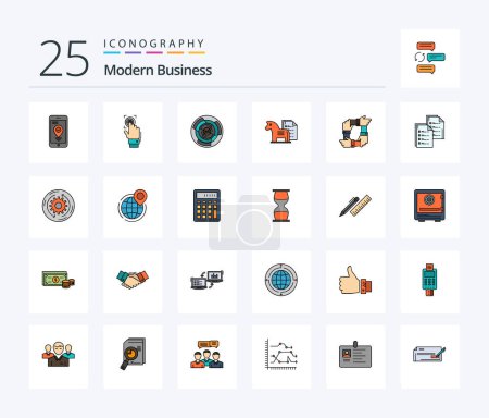Ilustración de Modern Business 25 Line Filled icon pack including strategy. logic. scanner. labyrinth. challenge - Imagen libre de derechos