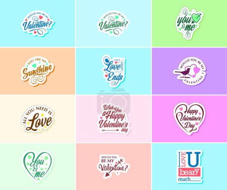 Téléchargez les illustrations : Love is in the Air: Valentine's Day Typography and Graphic Design Stickers - en licence libre de droit