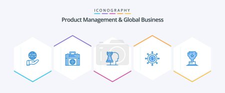 Illustration for Product Managment And Global Business 25 Blue icon pack including cup. modern. business. global. business - Royalty Free Image