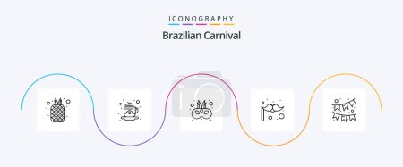 Téléchargez les illustrations : Brazilian Carnival Line 5 Icon Pack Including garland. moustache. flag. costume. mask - en licence libre de droit