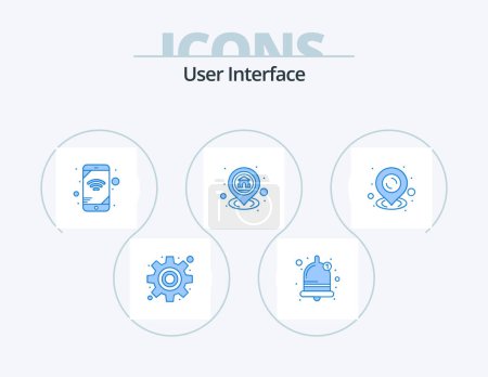 Illustration for User Interface Blue Icon Pack 5 Icon Design. . pin. wifi. map. map - Royalty Free Image