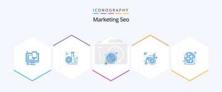 Illustration for Marketing Seo 25 Blue icon pack including campaign. convenience. badge. cogwheel. accessibility - Royalty Free Image