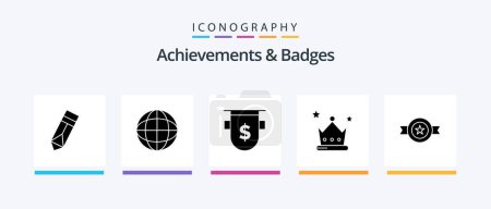 Téléchargez les illustrations : Achievements and Badges Glyph 5 Icon Pack Including award. crown. badges. award. finance. Creative Icons Design - en licence libre de droit