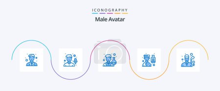Téléchargez les illustrations : Male Avatar Blue 5 Icon Pack Including golf. professional. scientist. hotel. avatar - en licence libre de droit