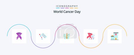 Téléchargez les illustrations : World Cancer Day Flat 5 Icon Pack Including wings. freedom. pill. butterfly. cancer - en licence libre de droit