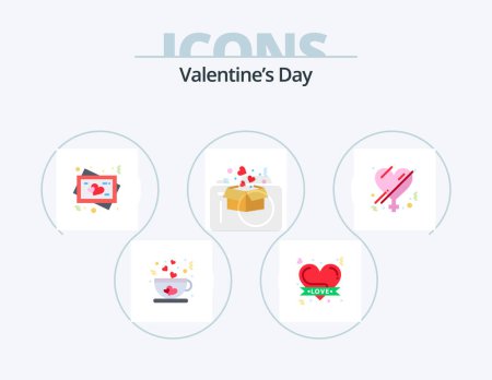 Illustration for Valentines Day Flat Icon Pack 5 Icon Design. gender. love. frame. heart. box - Royalty Free Image