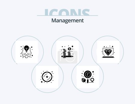 Téléchargez les illustrations : Management Glyph Icon Pack 5 Icon Design. management. coins. business. budget. light - en licence libre de droit
