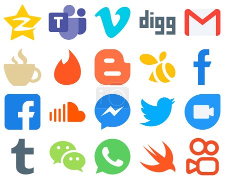 Illustration for 20 Flat Social Media Icons for a Modern UI swarm. blogger. gmail. tinder and streaming icons. Stylish Gradient Icon Set - Royalty Free Image