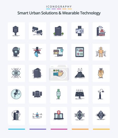 Téléchargez les illustrations : Creative Smart Urban Solutions And Wearable Technology 25 Line FIlled icon pack  Such As digital. camera. surveillance. smart. plant - en licence libre de droit