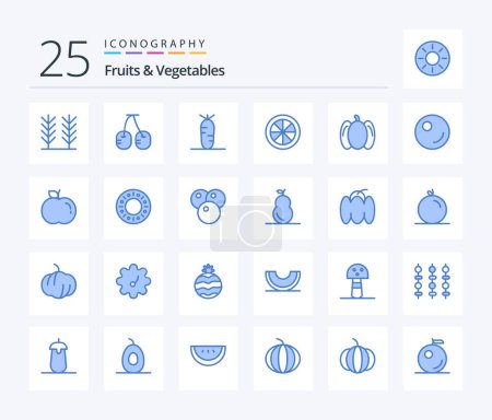 Illustration for Fruits & Vegetables 25 Blue Color icon pack including vegetable. vegetables. vegetables. peppers. vegetable - Royalty Free Image