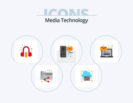 Téléchargez les illustrations : Media Technology Flat Icon Pack 5 Icon Design. computer. recorder. customer. video. camera - en licence libre de droit
