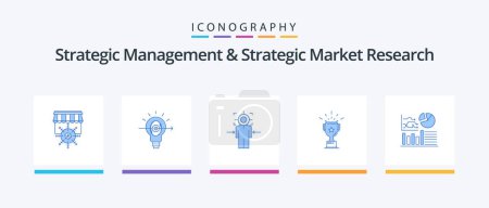 Téléchargez les illustrations : Strategic Management And Strategic Market Research Blue 5 Icon Pack Including graph. prize. man. medal. goal. Creative Icons Design - en licence libre de droit