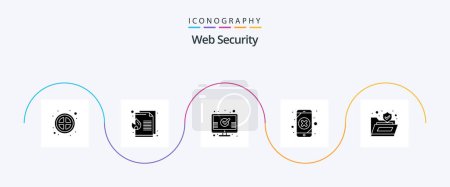 Illustration for Web Security Glyph 5 Icon Pack Including lock. loss. check. leak. mobile data - Royalty Free Image