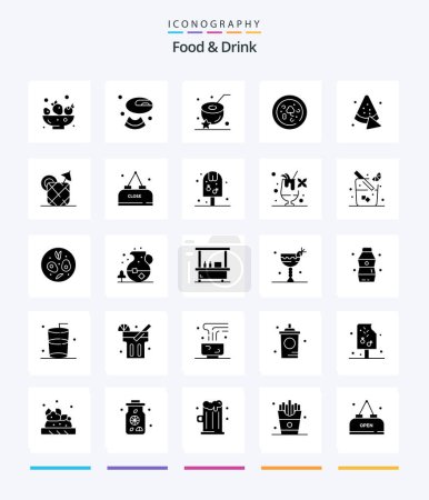 Téléchargez les illustrations : Creative Food And Drink 25 Glyph Solid Black icon pack  Such As watermelon. drink. coconut. food. - en licence libre de droit