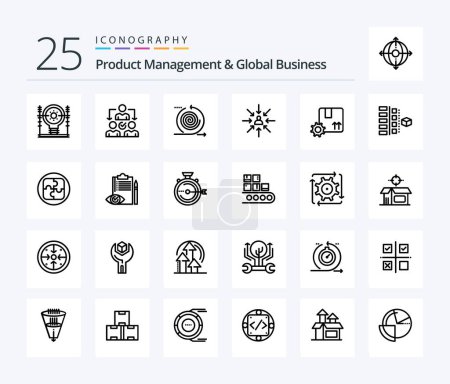 Illustration for Product Managment And Global Business 25 Line icon pack including focus. choice. distribution. candidate. management - Royalty Free Image