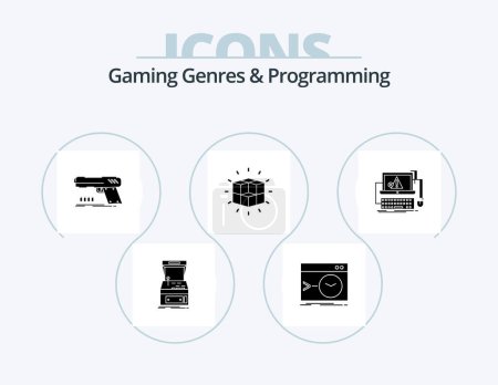 Ilustración de Gaming Genres And Programming Glyph Icon Pack 5 Icon Design. puzzle. box. software. weapon. pistol - Imagen libre de derechos