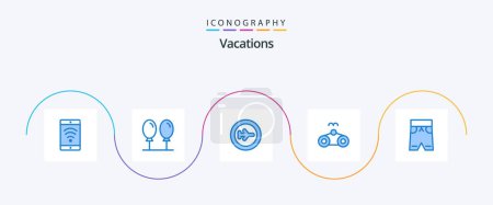 Téléchargez les illustrations : Vacations Blue 5 Icon Pack Including shorts. clothing. transportation. beach. holiday - en licence libre de droit