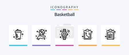 Téléchargez les illustrations : Basketball Line 5 Icon Pack Including basketball. heart. broadcast. hand. tv. Creative Icons Design - en licence libre de droit