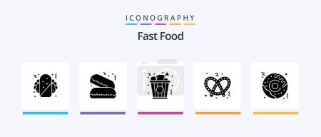 Téléchargez les illustrations : Fast Food Glyph 5 Icon Pack Including . chicken. food. pizza. Creative Icons Design - en licence libre de droit