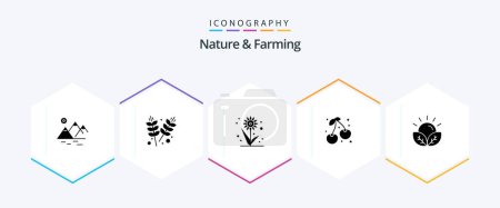 Illustration for Nature And Farming 25 Glyph icon pack including crops. farming. farming. food. berry - Royalty Free Image