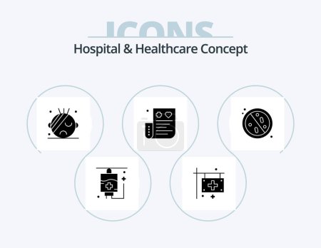 Ilustración de Hospital and Healthcare Concept Glyph Icon Pack 5 Icon Design. hospital. healthcare. bill. antibacterial. finance - Imagen libre de derechos