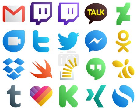 Illustration for 20 Minimalist Gradient Social Media Icons such as stock. stockoverflow. tweet. swift and odnoklassniki icons. Editable and high resolution - Royalty Free Image