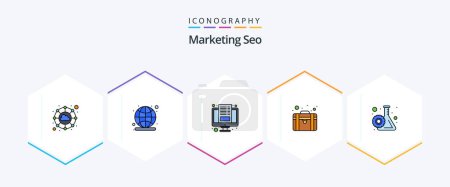 Illustration for Marketing Seo 25 FilledLine icon pack including research process. cogwheel. blog. seo services. seo - Royalty Free Image