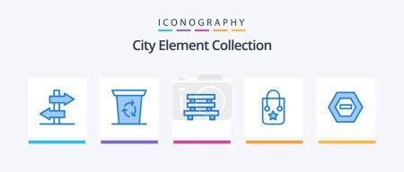Téléchargez les illustrations : City Element Collection Blue 5 Icon Pack Including minus. hexagon. element. journey. bag. Creative Icons Design - en licence libre de droit