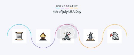 Illustration for Usa Line Filled Flat 5 Icon Pack Including usa. spaceship. thanksgiving. rocket. american - Royalty Free Image