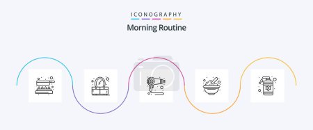 Ilustración de Morning Routine Line 5 Icon Pack Including lotion. peanuts. fen. oats. cereals - Imagen libre de derechos