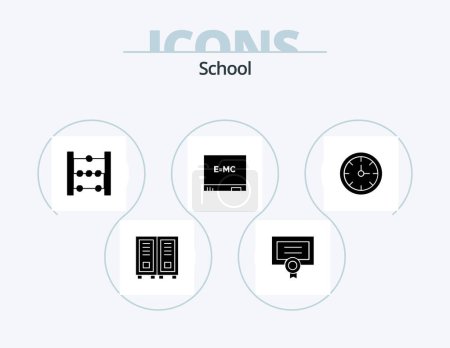 Illustration for School Glyph Icon Pack 5 Icon Design. time. clock. abacus. alarm. education - Royalty Free Image