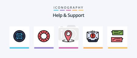 Téléchargez les illustrations : Help And Support Line Filled 5 Icon Pack Including contact. browser. protection. support. information. Creative Icons Design - en licence libre de droit