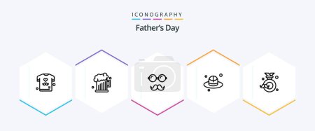 Ilustración de Fathers Day 25 Line icon pack including father. badge. avatar. fathers. brim - Imagen libre de derechos