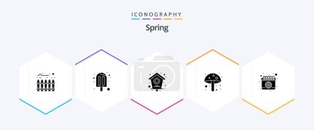 Téléchargez les illustrations : Spring 25 Glyph icon pack including easter. summer. bird. mushroom. amanita - en licence libre de droit