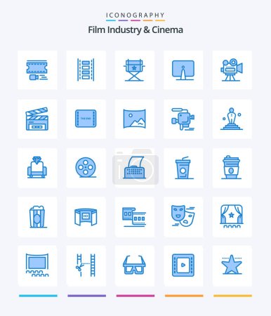 Illustration for Creative Cenima 25 Blue icon pack  Such As clapper. video. computer. projector. camera - Royalty Free Image