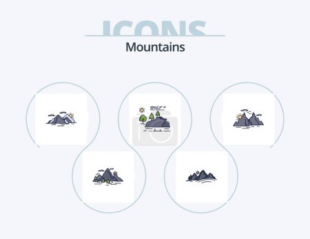Illustration for Mountains Line Filled Icon Pack 5 Icon Design. mountain. tree. mountain. mountain. landscape - Royalty Free Image