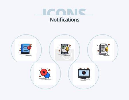 Ilustración de Notifications Line Filled Icon Pack 5 Icon Design. notification. alarm. notice. whistle. notification - Imagen libre de derechos