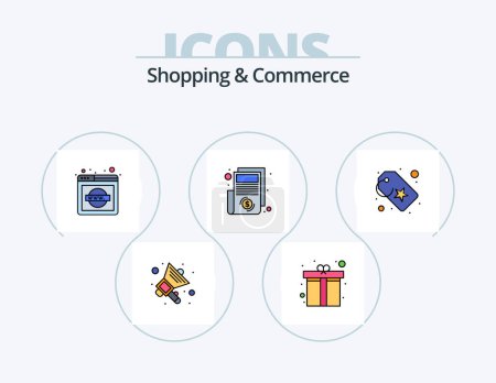 Illustration for Shopping And Commerce Line Filled Icon Pack 5 Icon Design. gift box. present. sign board. gift. list - Royalty Free Image