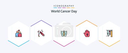 Illustration for World Cancer Day 25 FilledLine icon pack including wings. freedom. syringe. butterfly. cancer - Royalty Free Image