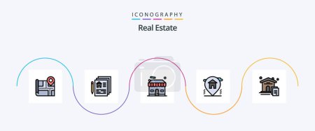 Ilustración de Real Estate Line Filled Flat 5 Icon Pack Including document. home. shop. real estate. home - Imagen libre de derechos