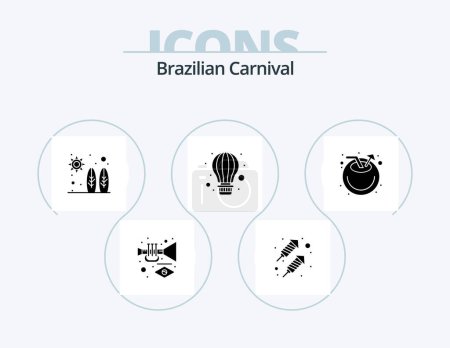 Illustration for Brazilian Carnival Glyph Icon Pack 5 Icon Design. drink. beach. adrenaline. hot air. balloon - Royalty Free Image