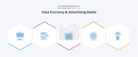 Illustration for Data Economy And Advertising Media 25 Blue icon pack including arrow. globe. transfer. set. advertising - Royalty Free Image