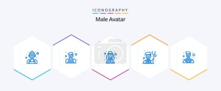 Illustration for Male Avatar 25 Blue icon pack including lawyer. counselor. joker. attorney. physician - Royalty Free Image