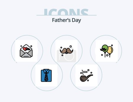 Téléchargez les illustrations : Fathers Day Line Filled Icon Pack 5 Icon Design. pipe. moustache. attire. fathers. celebrate - en licence libre de droit