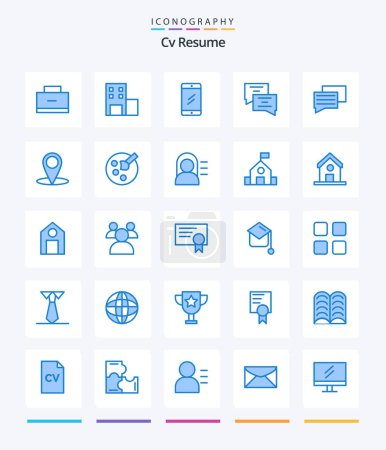 Téléchargez les illustrations : Creative Cv Resume 25 Blue icon pack  Such As drawing. map. chat. location. education - en licence libre de droit