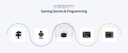 Téléchargez les illustrations : Gaming Genres And Programming Glyph 5 Icon Pack Including panel. admin. robotic. cube. puzzle - en licence libre de droit