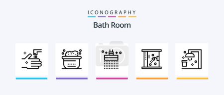 Téléchargez les illustrations : Bath Room Line 5 Icon Pack Including bath. mirror. bath. cabinet. toilet. Creative Icons Design - en licence libre de droit