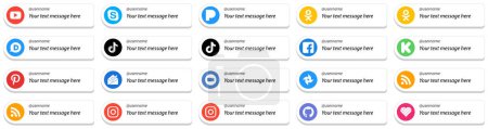 Téléchargez les illustrations : Card Style Follow Me Icons with Customizable Message for Major Social Media 20 pack such as pinterest. kickstarter. douyin and facebook icons. Fully customizable and high quality - en licence libre de droit
