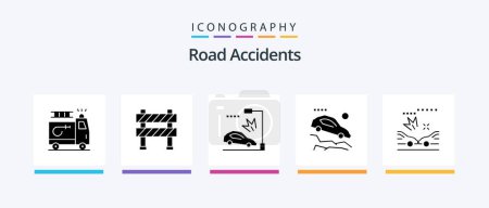 Illustration for Road Accidents Glyph 5 Icon Pack Including car. falling down. under construction. car. lamppost. Creative Icons Design - Royalty Free Image