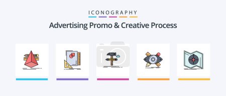 Ilustración de Advertising Promo And Creative Process Line Filled 5 Icon Pack Including develop. build. set. newspaper. news. Creative Icons Design - Imagen libre de derechos